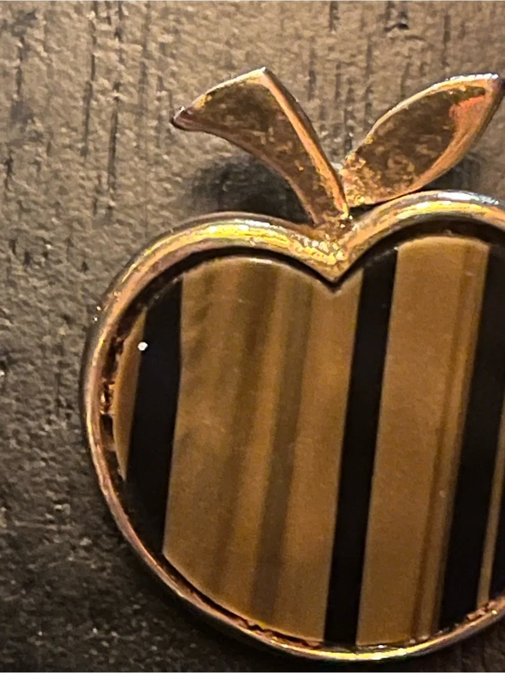 Vintage Crown Trifari Tiger Eye Apple Enamel Brooch
